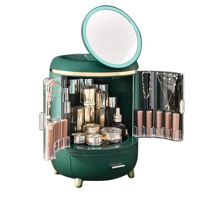 China Jewelry Lipstick Holder Dust Proof Cosmetics Stored Desktop Storage Box with Makeup Mirror and LED Light for sale