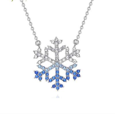 China CLASSIC Snowflake Necklace, Flower Christmas Necklaces For Women Girls Crystals Sapphire Frozen Jewelry Holiday Gifts Magic Birthstone for sale