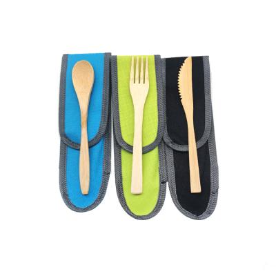 China Sustainable Outdoor Portable Utensils With Bamboo Spoon Fork Knife Spoon Travel Set for sale