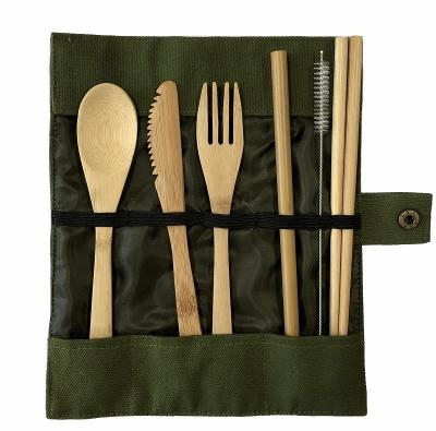 China Sustainable factory hot sale Amazon same cutlery spoon set five pieces of cutlery reusable bamboo travel for sale