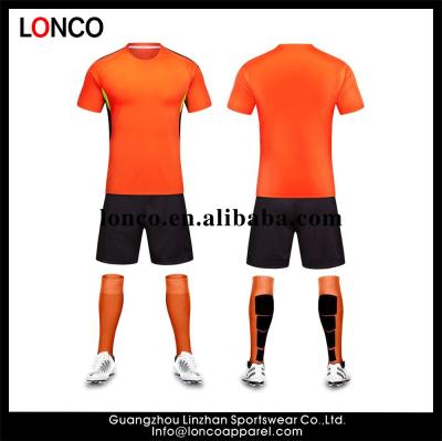 China OEM Antibacterial Blank Orange Jersey Black Short Football Uniform Set Design Hot Selling Football Uniform for sale