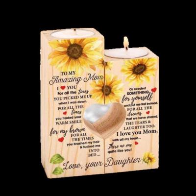 China China Customized Heart Shaped Candle Holder In Heart Shape Wooden Candle Holder Engraved Wood Table Decoration for sale