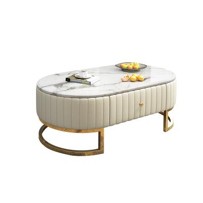 China HANYEE Luxury Extendable Rock Dish Home Living Room Light Top Coffee Table Sofa Side Table With Drawers for sale