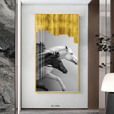 China Classic Customized Crystal Decor Horse Modern Abstract Oil Painting Epoxy Wood Frame for sale