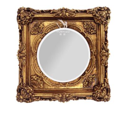 China Resin Mirror Gold Frame Retro Border Heart Decoration Classic Round Square Noble Mirror Frame for sale