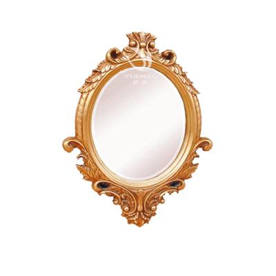 China Classic Decorative Gold Edge Art Wall Mounted Mirror Frame Vintage Resin Oval Mirror Frame for sale