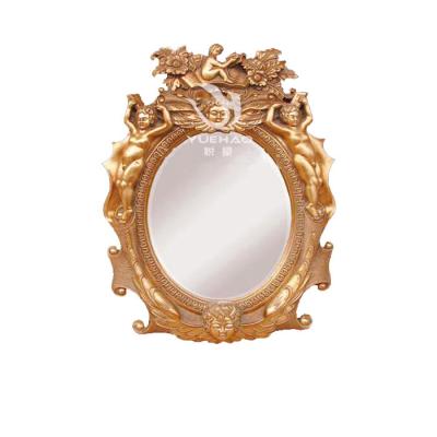 China Classic Antique Resin Mirror Frame Art Engraving Children's Gold Pattern Mirror Reading Frame for sale