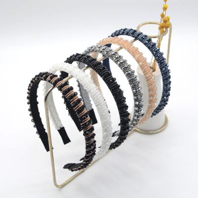 China New Fashion European-American Hand - Woven Rhinestone Wide Edge Rhinestone Hair Band Pearls Band Korean Drill Headband For Women Cloth for sale