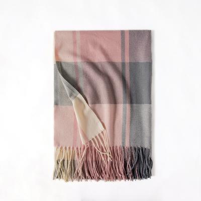 China LOW MOQ OEM Logo Plaid Cashmere Scarf Comfortable Custom Made 2023 Winter News Winter News Scarf Women's Shawl Thickened Warm Tassel Shawl for sale