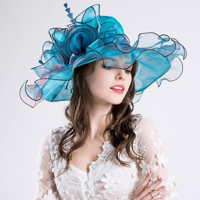 China 2023 summer women's party European and American fashion sun hat large flower brim colorful anti-ultraviolet wide brim party hats and gauze hat for sale