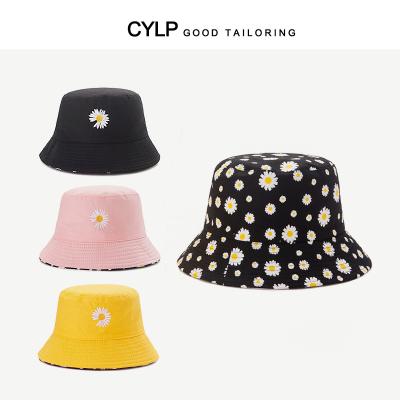 China Summer Daily Double Sided Daisy Embroidery Fisherman Hat Male Sun Hat Korean Fashion Outdoor Pad Basin Hat for sale