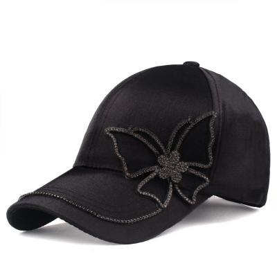 China breathable & European and American women's fashion butterfly cotton bursting logo waterproof hip-hop baseball cap Diamond Hat Duck Tongue Cap for sale