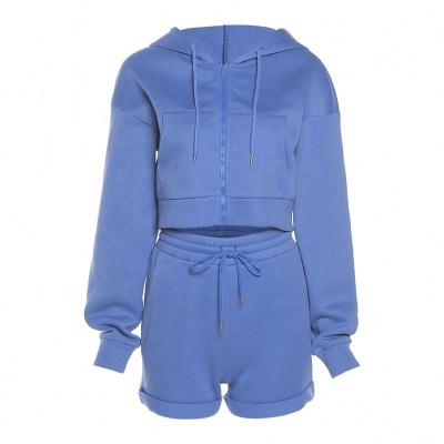 China KD0911 Breathable Solid Sleeveless Zipper Crop Hoodie Tracksuit Top Girl Sweatsuit Set Pants Two Piece Set for sale