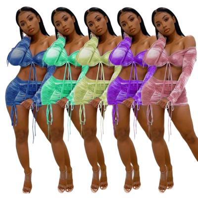 China KD0820 2021 Summer QUICK DRY Women's 2 Piece Outfits Crop Top Tie Set Dye Skirt Set Women Two Piece Clothing for sale