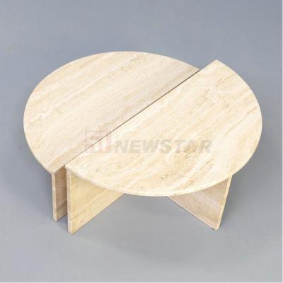 China Natural stone round living room center table set two semi high low Nordic style travertine coffee tables for sale