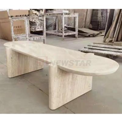 China Custom Made Narrow Beige Marble Modern Stone Long Low Tea Table Natural Travertine Designer Stone Coffee Table For Living Room Furniture for sale