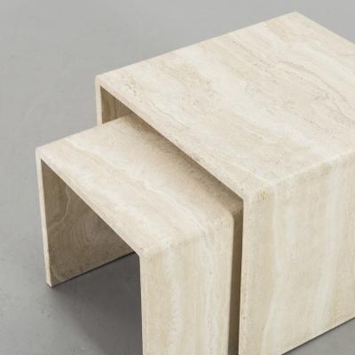 China Modern Living Room Furniture Side Table Set Of Two Travertine Marble Side Drop Tables for sale