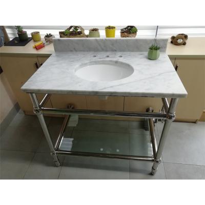 China Newstar Stainless Steel Modern Custom White Marble Vanity Mount Carrara Countertops Metal Vanity For Hotel for sale