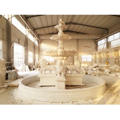 China Large Modern Hand Carved Outdoor Lion Water Fountain Garden White Lion Sculpture And Marble Water Fountain for sale