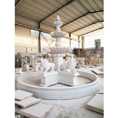 China Modern natural stone fountain statue animal garden a marble outdoor water fountain real large white marble fountain lions for sale