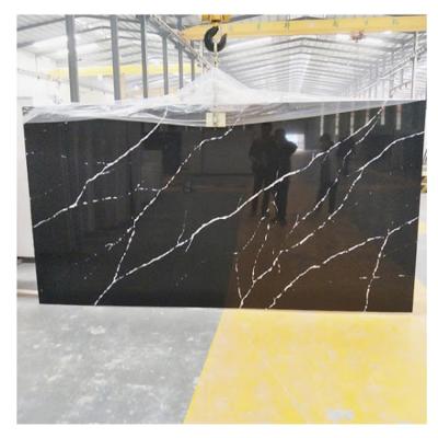 China Modern Calacatta nero quartz countertop commercial project cut black with white veins fabricated engineered quartz stone countertop for sale