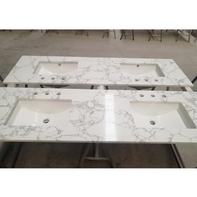 China Modern Calcutta Marble Veined Quartz Double Sink Bathroom Vanity Unit Luxury White Bathroom Vanity for sale