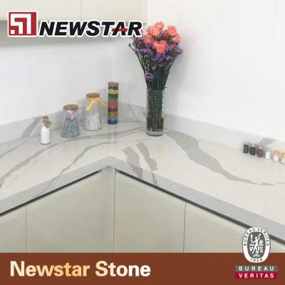 China Newstar Calacatta Lago Artificial Stone Countertops White Engineered Marble Compound Quartz Kitchen Countertops Vanity Tops And Worktops for sale