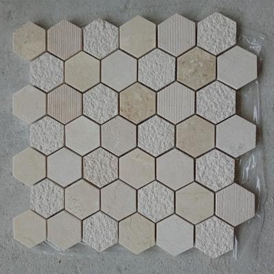 China Modern Light Gray Marble Marfil Hexagon Mosaic Tiles Flooring Modern Cream Matte Beige Matte Natural Stone Mosaic Wall Marble Shiny Mosaics for sale