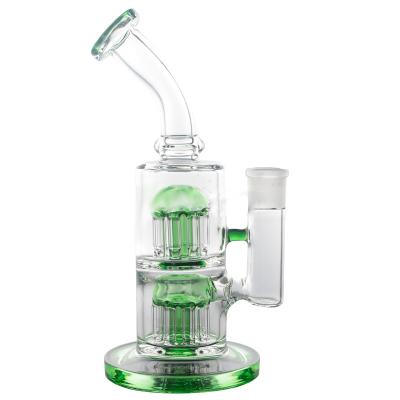 China New Design China Hookah Bottle Glass Water Pipe Accessories 18mm Portable High Quality Glass Bowl Double Head Green Mushroom Bubbler for sale