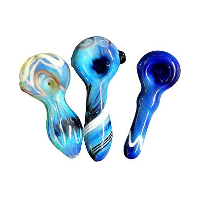 China China Wholesale Portable High Quality Borosilicate Blue Printing Herb Glass Pipe Spoon Customizable Style for sale