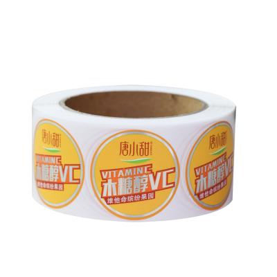 China Custom Production Waterproof Design Round Logo Roll Gum Food Adhesive Gold Foil Stamping Sticker Labels UV Printing for sale