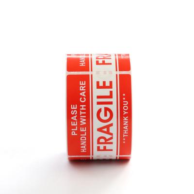 China Preprint Stickers Custom Size Bright Red Fragile Label Sticker Roll Warning Fragile Shipping Stickers for sale