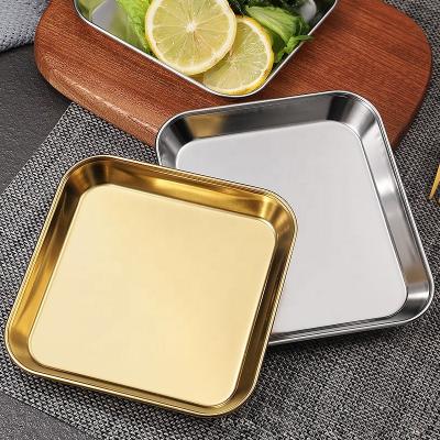 China Sustainable Tableware Metal Stainless Steel Square Dish 304 Korea Barbecue Serving Tray Sushi Dishes And Dishes for sale