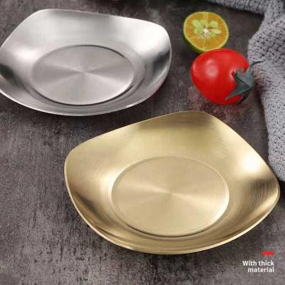 China 2022 Viable Customized Korean Style Stainless Steel Dessert Gold Thin Layer Wedding Cake Dish for sale