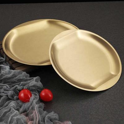 China Viable High Quality Creative Gold Thin Layer Metal Thai Snack Dish Around Serving Tray for sale