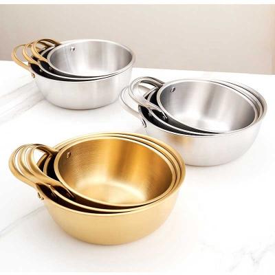 China The viable high quality Korean style mixing salad bowl stainless steel kitchen noodle bowl with handle for sale