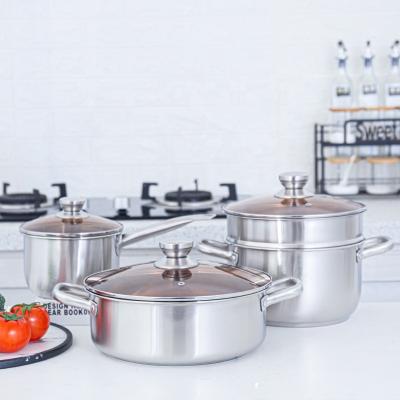 China Sustainable Kitchen Cookware Kitchen Stainless Steel Steamer Milk Pots Tableware Cooking Pot Set for sale