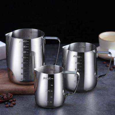 China Sustainable Milk Frothing Jug Silver Frother Coffee Latte Container Stainless Steel Milk Frothing Pitcher for sale