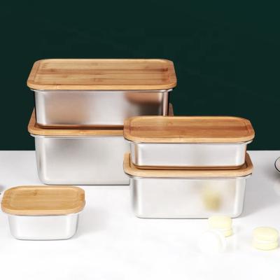 China Freshness Keeping Lid Stainless Steel Warmer Food Containers School Wooden Work Bento Lunch Box for Kids and Adult for sale