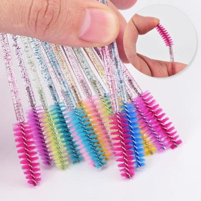 China 50pcs Crystal Eyebrow Brush Swab Gillter Disposable Eyelash Extension Spoolie Brush Mascara Brush Applicator Disposable Magic Wand for sale