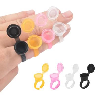 China Plastic Ring Cup Disposable Ink Glue Dye Holder Microblading Tattoo Ink Ring Cup With Cap Tattoo Disposable Dye Holder Disposable for sale