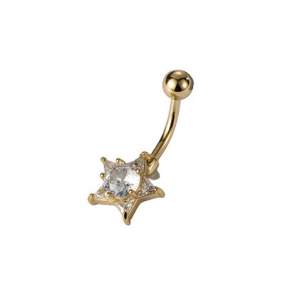 China Wholesale FASHIONABLE Navel Ring Body Piercing Jewelry Unisex Star Pentagon CZ Stainless Steel Belly Chain for sale