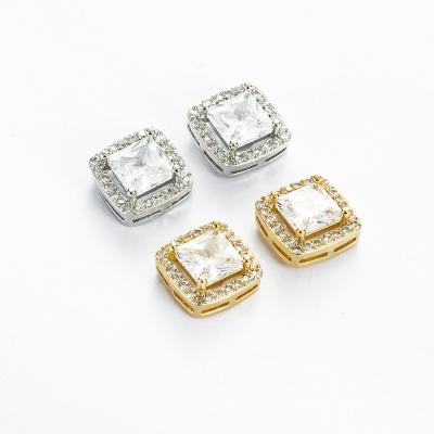 China Luxury Hiphop Hiphop Square Round Gold Filled Copper Micro-inlaid Zircon Diamond Men Stud Earring Earrings for sale