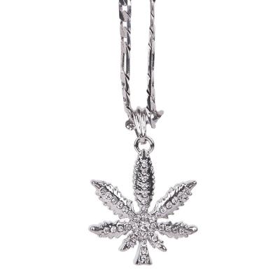 China New Cute Hip Hop Jewelry European and American Diamond Maple Leaf Pendant Necklace Foreign Trade Fashion Necklace for sale