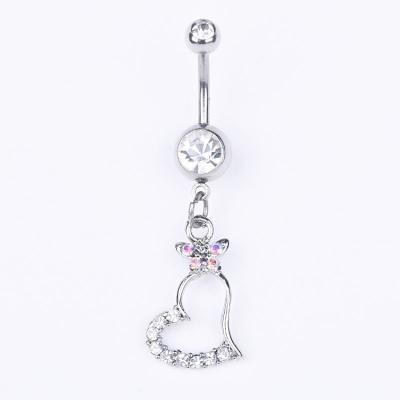 China FASHIONABLE Silver Luxury Alloy Belly Button Nailing Designer Rhinestone Heart Shape Belly Ring for sale