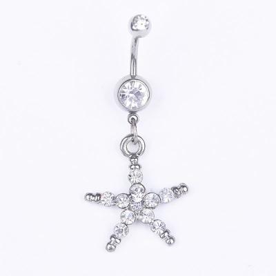 China FASHIONABLE Silver Luxury Alloy Belly Button Nailing Designer Rhinestone Starfish Belly Ring for sale