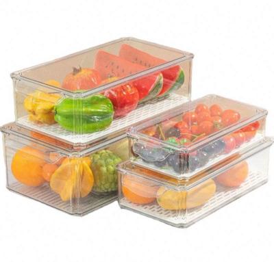 China Freshness Preservation 4 Pack Plastic Stackable Kitchen Pantry Cabinet Refrigerator Food Storage Container Box With Lid for sale