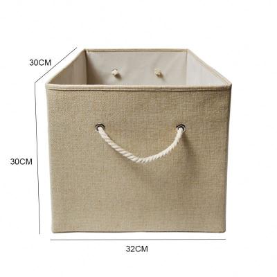 China Sustainable High Quality Home Collapsible Linen Fabric Foldable Clothes Storage Basket for sale