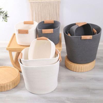 China Sustainable High Quality Home Cotton Rope Storage Basket Woven Rope Basket for sale