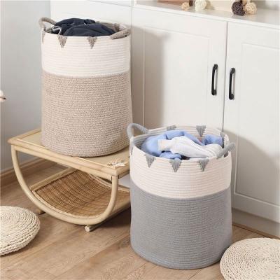 China Sustainable Large Storage Basket Woven Household Simple Multifunctional Cotton Rope Basket Handle for sale